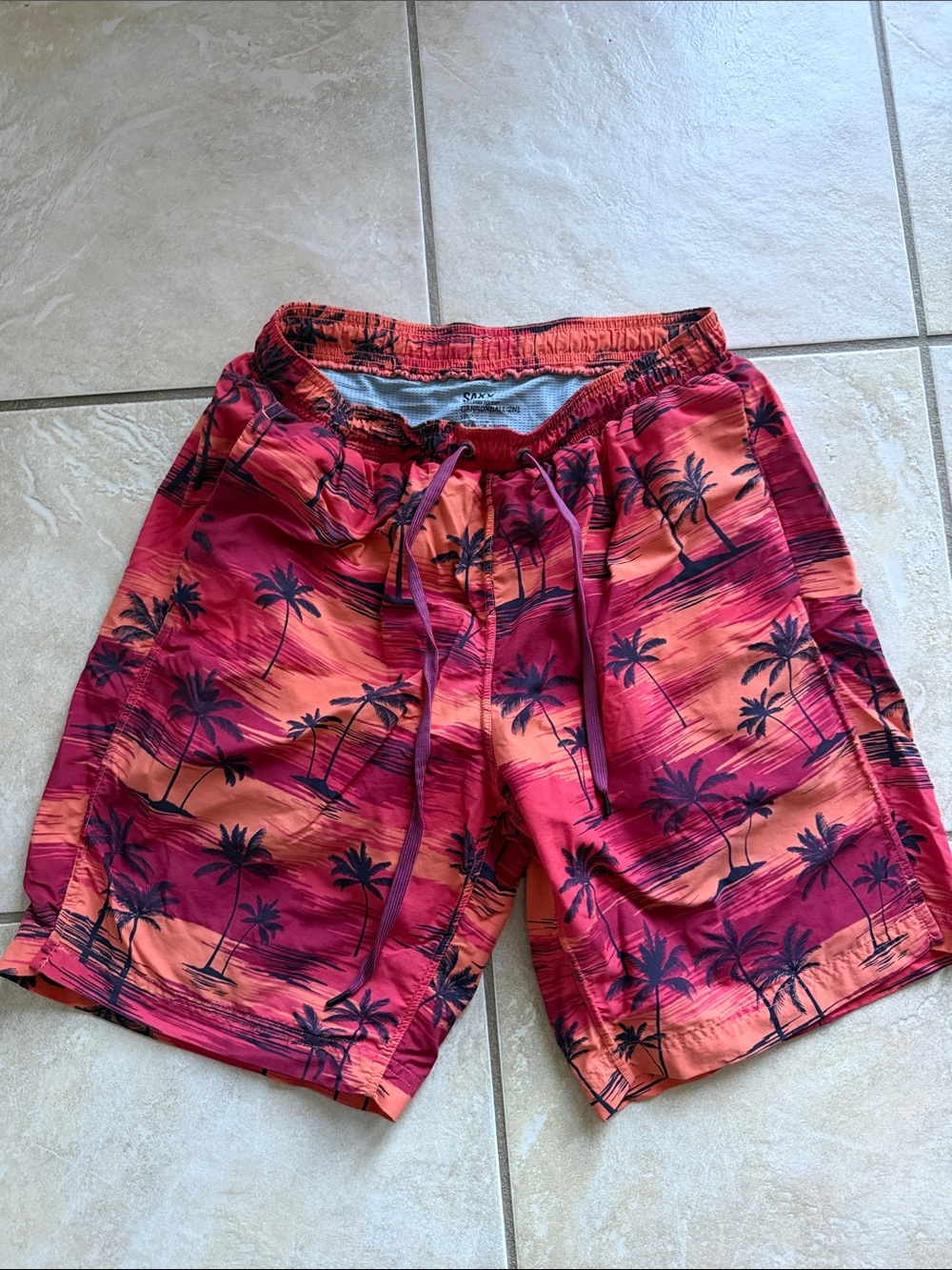Men's SAXX Red-Orange Palm Print Swim Trunks